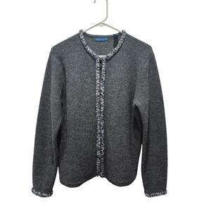 Vintage Karen Scott Gray 100% Wool Cardigan Sweater Women's Size M Australian